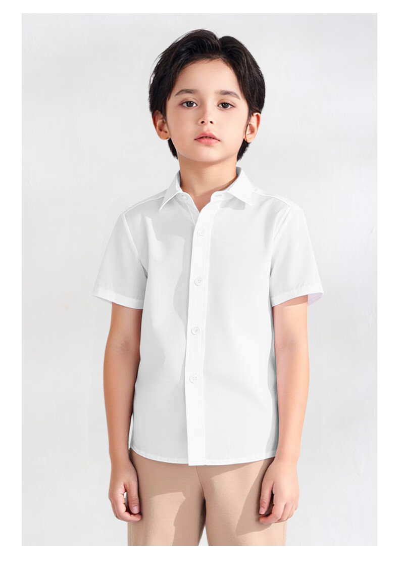 Shanshan Kids Short Sleeve Shirt Boys Girls White Shirt School Uniform Performance Costume White 120 19