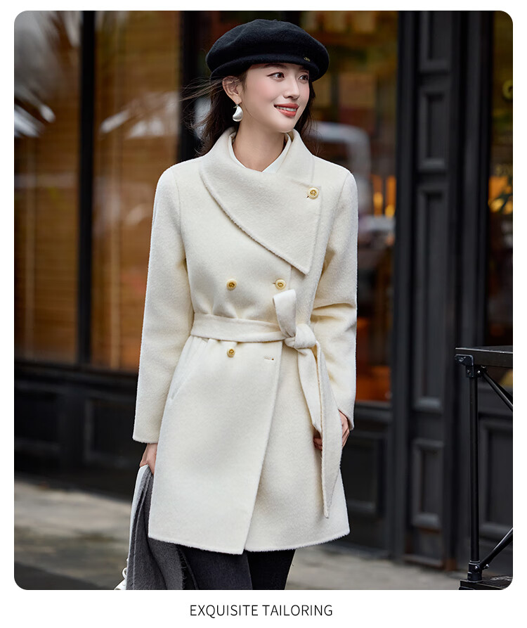 Bailuyu Qianjinfeng Wool Blend Double-Sided Woolen Coat 25 Winter New Year Red Mid-Length Elegant Women's Coat Red M 2