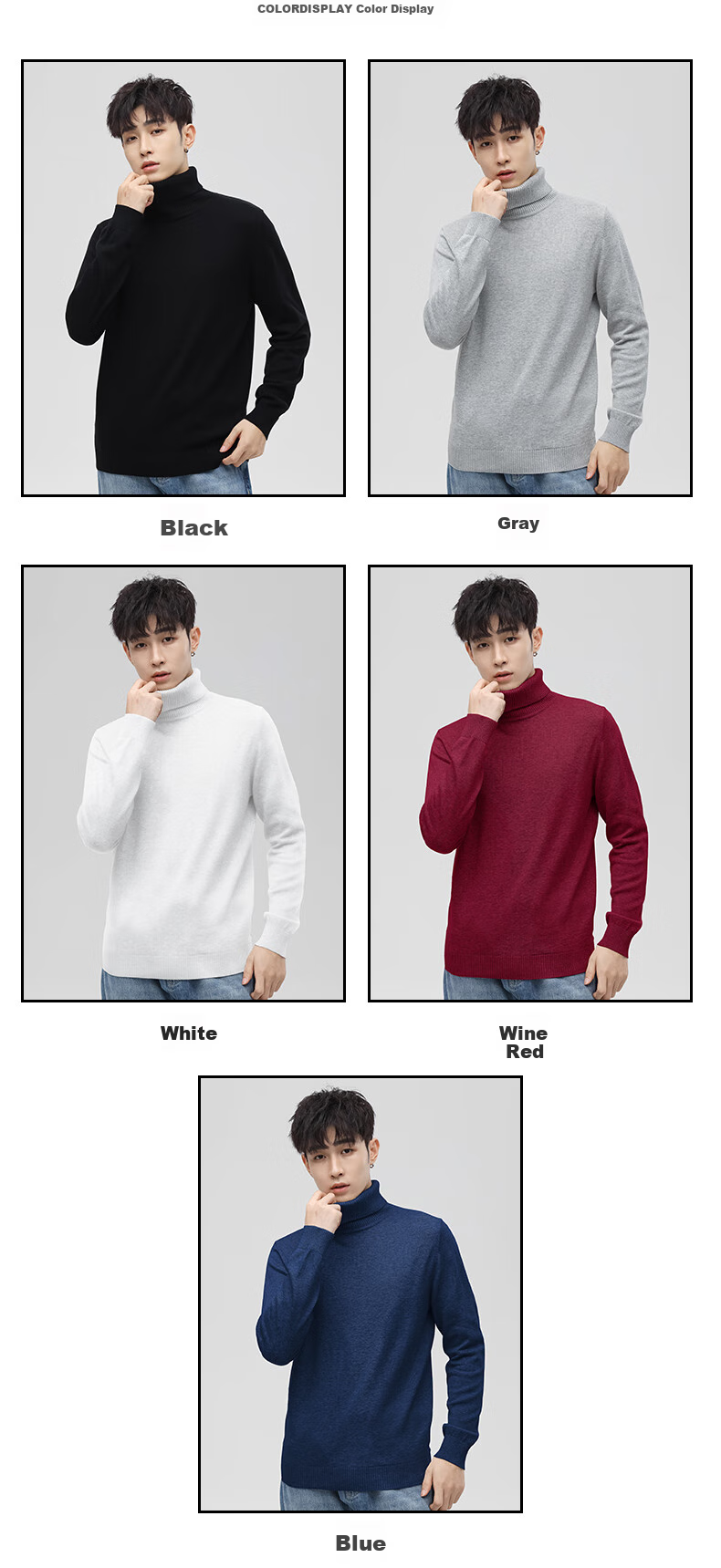 Jeanswest Men's Sweater, Autumn And Winter Fleece-Lined Thick Casual Turtleneck Warm Base Layer, Simple Knit Pullover for Me 7
