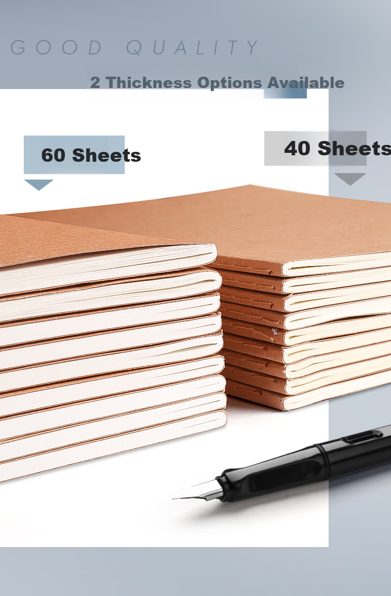 Jinzhi A4 Notebook, Homework Book, 5 Packs, A4 Size, 200 Sheets, Kraft Paper Notebook, Lined Notebook, Stitched Notebook, Sewn Journal, Soft Cover Student Record Book 2