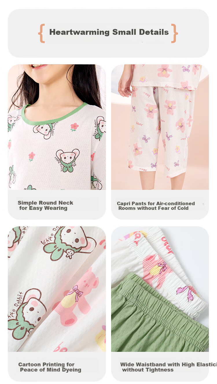 Hodohome Children's Pajamas for Boys, Summer Thin Style A-Class 40S Pure Cotton Home Wear Short-Sleeve Mesh Breathable Air Conditioning Suit 311 Three 165 7