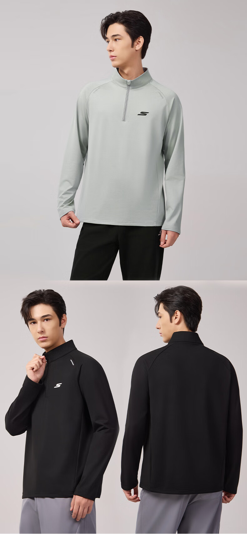 Skechers Men's Fleece-Lined Half-Zip Pullover Sweatshirt 2025 Autumn Winter Casual Knit Sportswear 1
