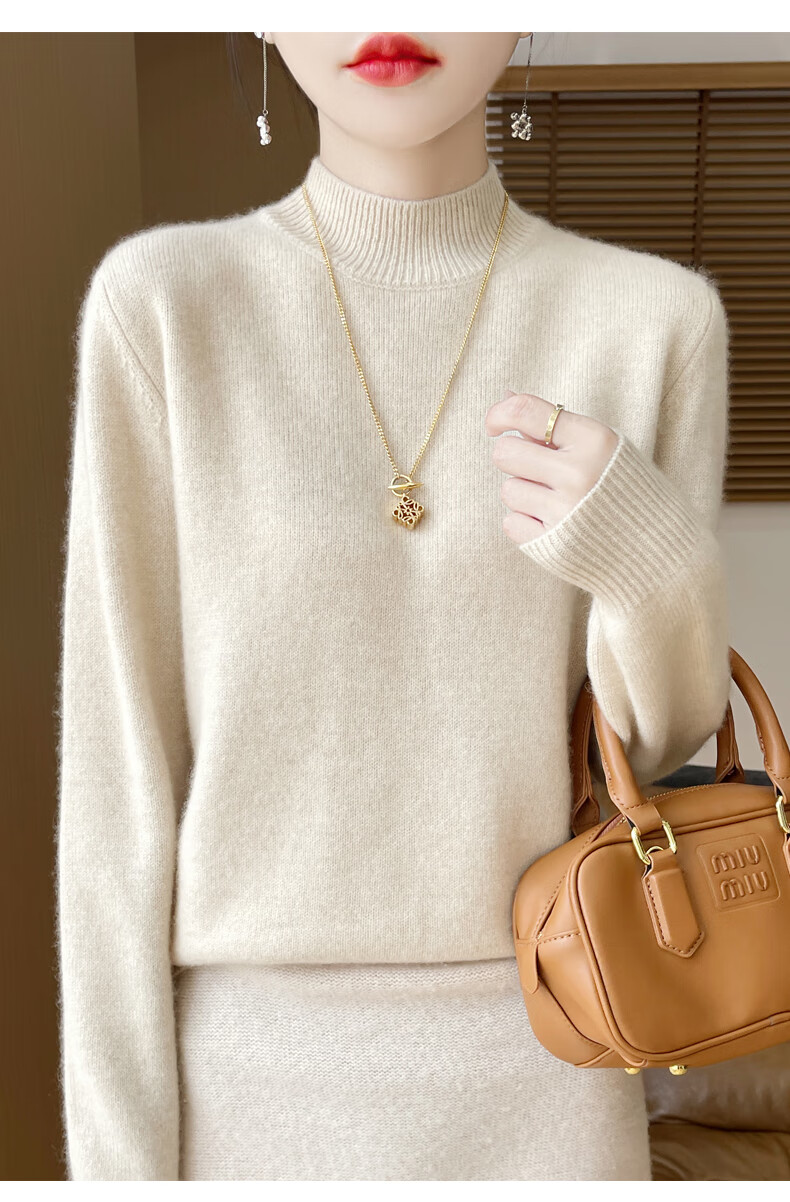 Miiow Women's Half Turtleneck Knit Sweater Autumn Winter Loose Base Layer Stylish Top 2025 New 5