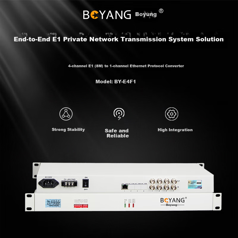 Конвертер протоколов BOYANG BY-E4F1, 4-канальный E1 (8M) в 1-канальный Ethernet, для монтажа в стойку