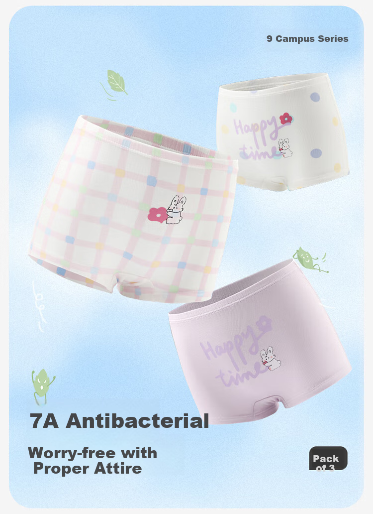 Jiusuiban Girls' Underwear, 50s Modal Antibacterial Thin Triangle Panties for Older Children, Baby A-Class Cartoon Cute Rabbit Shorts 1