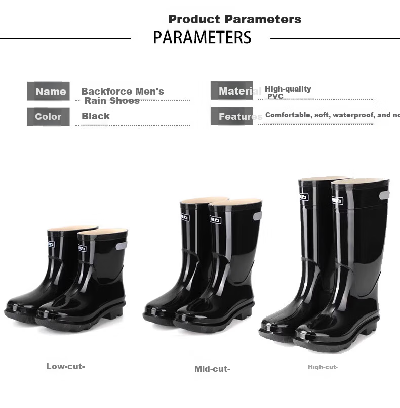Warrior Rain Boots for Men, Mid to High Top Waterproof Shoes, Thickened Anti-Slip Reflective Strips, Rubber Boots, Overshoes, HLOZ8 Mid-Calf Size 39 2