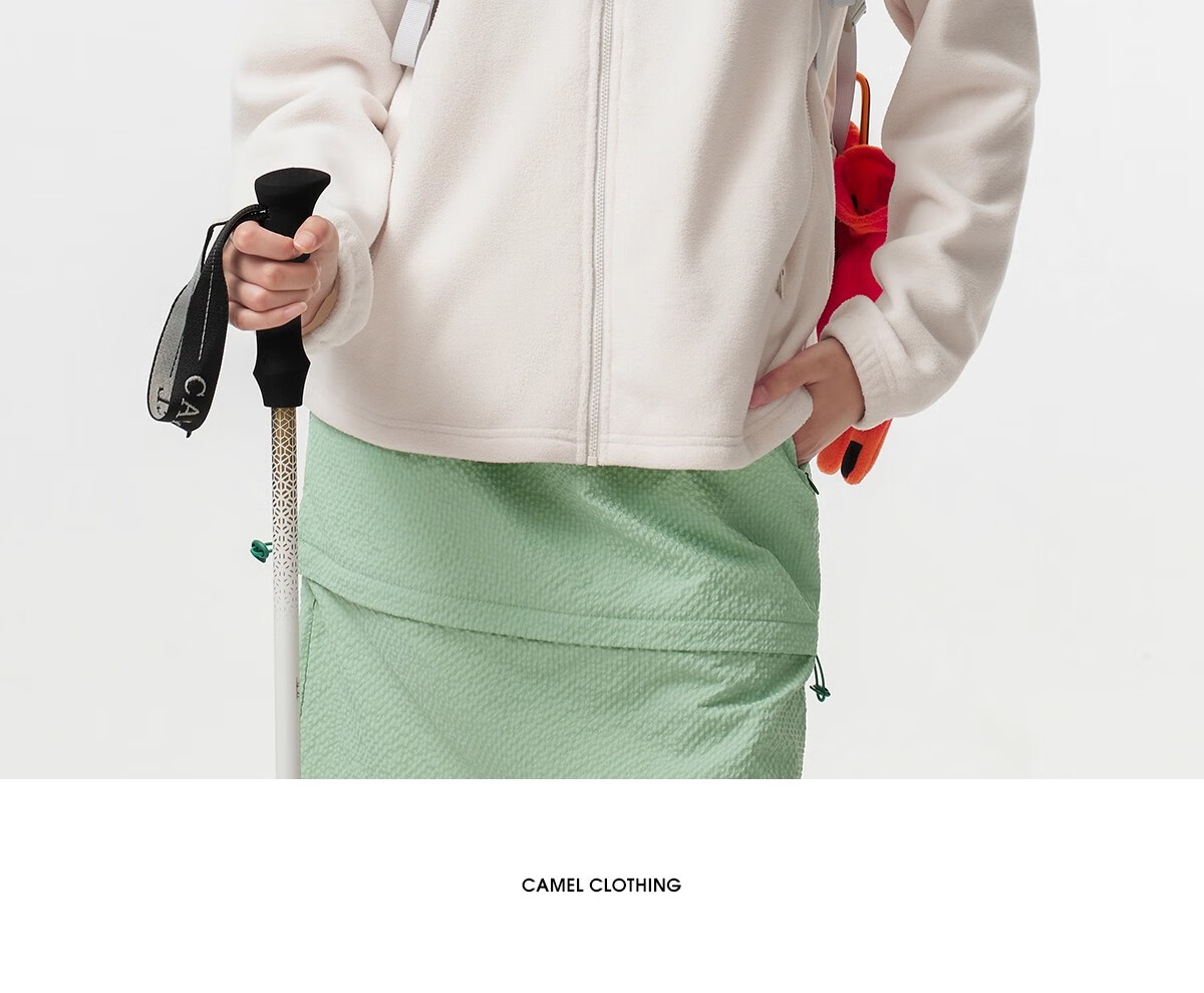 CAMEL Women's Stand Collar Fleece Jacket Double-Sided Plush Warm Anti-Static Hiking Windproof Polar Fleece Coat Men's 30