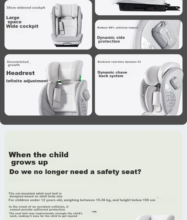Babachaorenpapahero New National Standard Child Safety Seat for Ages 3-12, ISOFIX Interface, I-Size Certified, Car Height-Increasing Pad 6