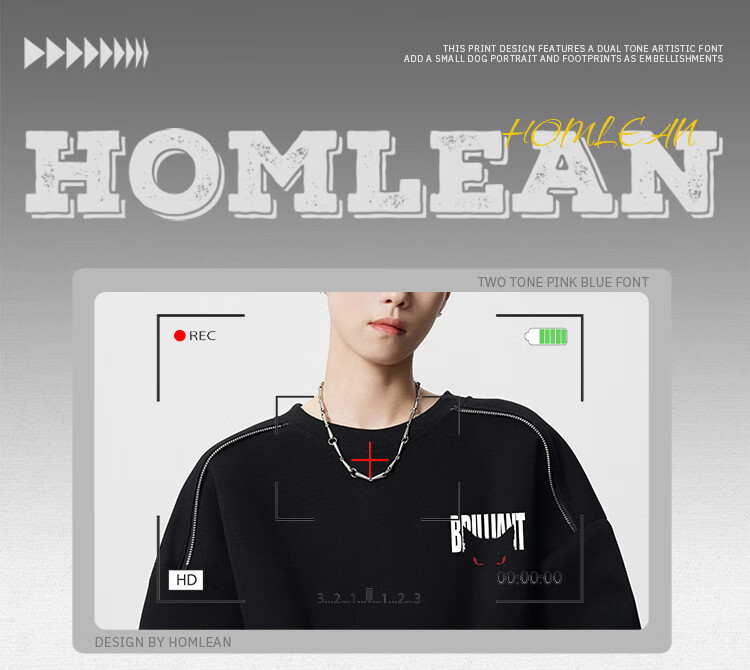 Homlean Heavyweight American Style Crewneck Sweatshirt Men Autumn Winter Letter Print Long Sleeve T-Shirt HB66 Black 3XL 1