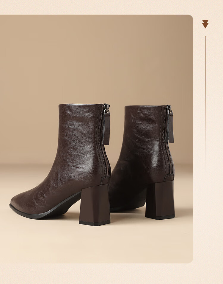 ZHR Fleece-Lined Women's Ankle Boots 2025 Winter New Pointed Toe High Heels Thick Heels Fashion Slim Boots BL616A Black 37 8