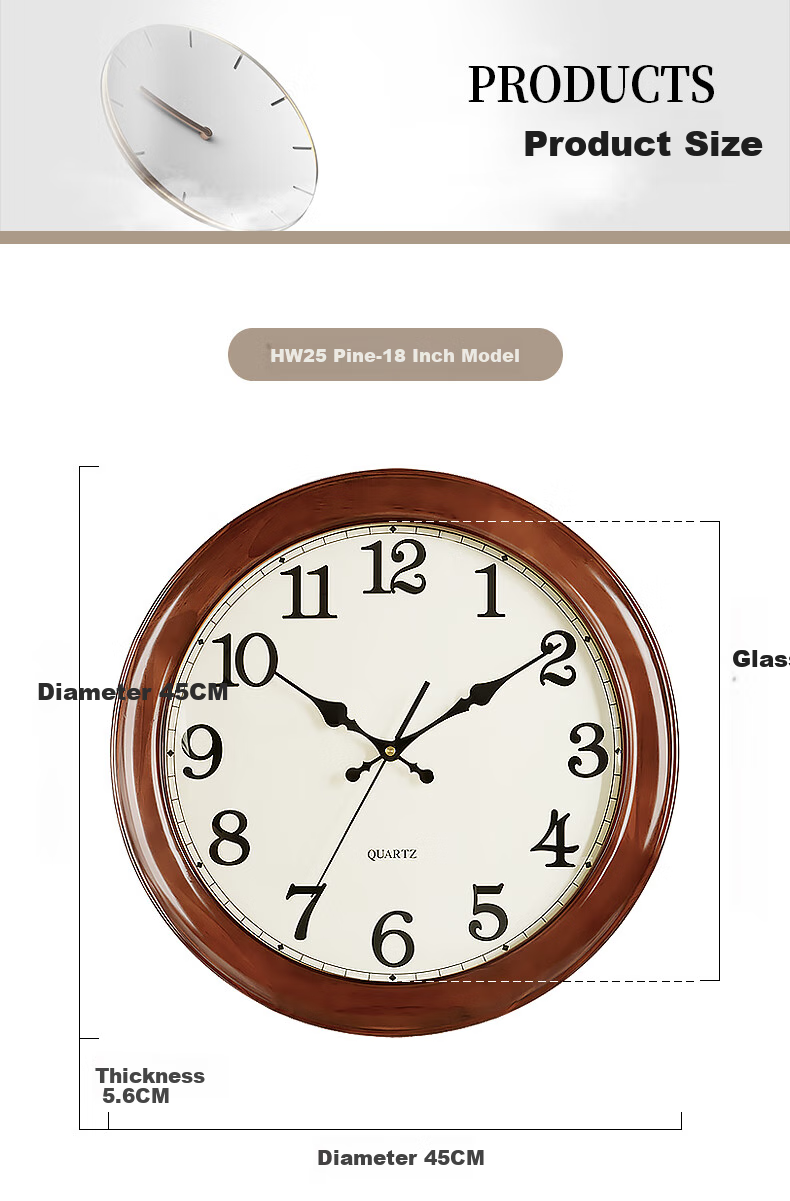 Hense Solid Wood Wall Clock, Stylish Living Room Clock, Creative Timepiece, Quartz Clock HW25, Brown, 16 Inches, 40cm 7