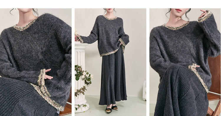 Mt [Fragrant Breeze Knit] Spring Light Luxury Round Neck Color-Block Edge Wool Blend Knit Sweater for Women 4
