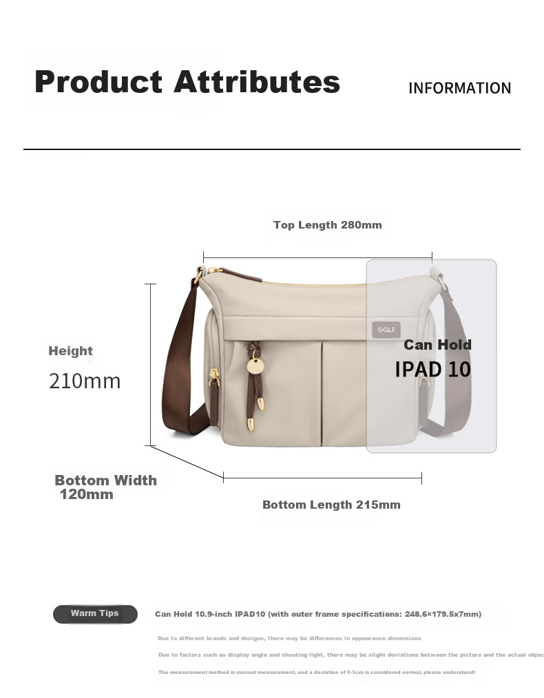 GOLF Shoulder Crossbody Bag for Women, Canvas Handbag, Large Capacity Commuter Versatile Ladies' Bag, Water-Resistant Phone Pouch 10