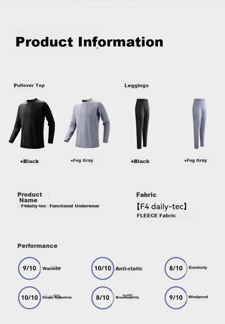JD Original Winter Fleece Quick-Dry Shirt for Men, Sports Hiking Mountaineering Long-Sleeve Top Thermal Underwear, Space Gray L 2