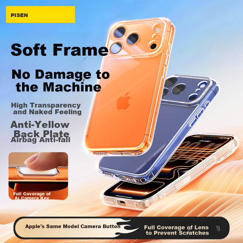 Чехол PISEN для iPhone 17 Pro Max, противоударный, прозрачный, с защитой камеры, тонкий, с мягкими краями