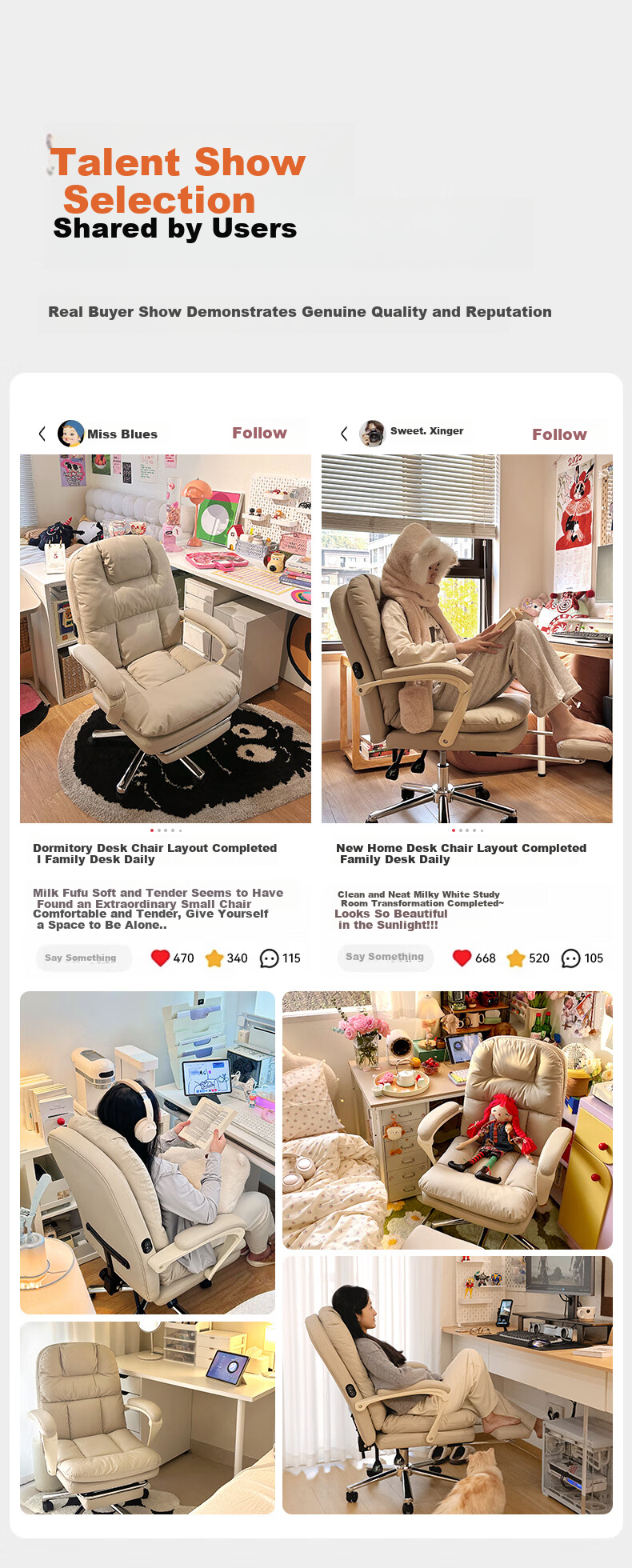 Guquan C733 Milk White Ergonomic Office Chair for Home, Long Sitting, Study, Dormitory And Study Room - Reclining 2