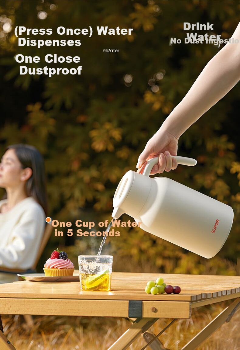 SUPOR Insulated Bottle, Household Stainless Steel Water Bottle, Large Capacity Thermos, Hot Water Bottle, Warm Water Bottle, for Student Dormitory Use, Push-Button Insulated Bottle 5