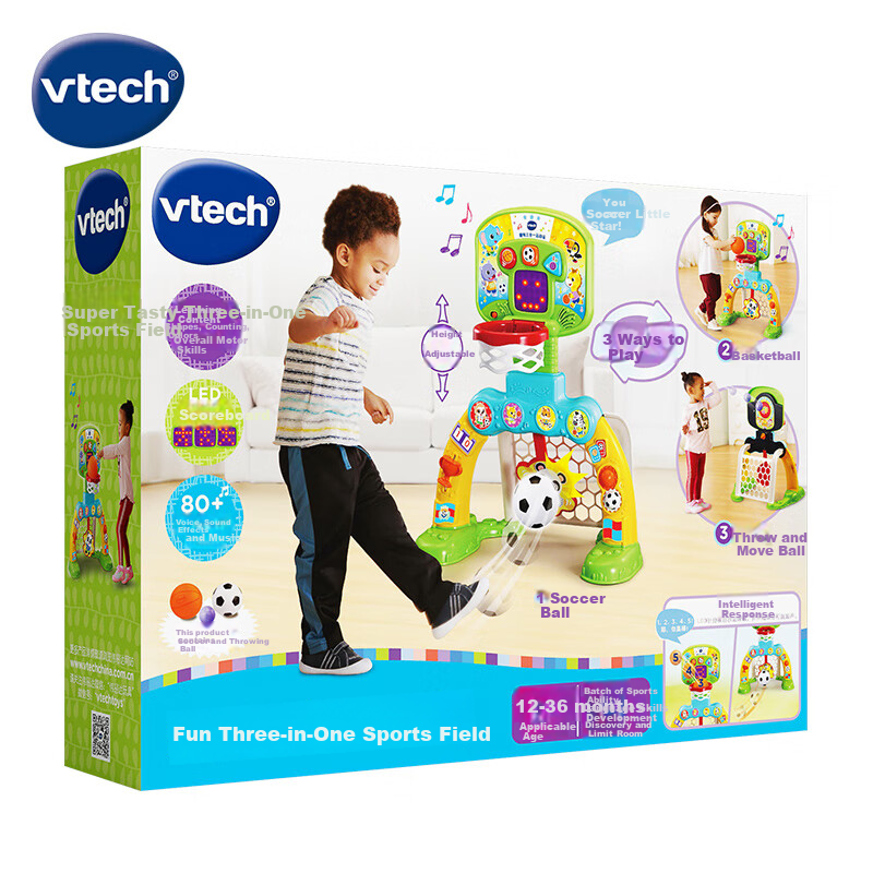 Игрушечный спортивный центр VTech «3 в 1», баскетбольное кольцо, ворота для футбола, подарок для мальчика или девочки от 1 года