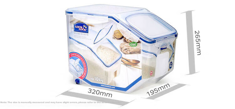 LOCK&LOCK Plastic Multi-Grain Rice Container, Sealed Storage Rice Box, 12 Liters Capacity (Can Hold 10kg of Rice), with Wheels And Measuring Cup Included 11