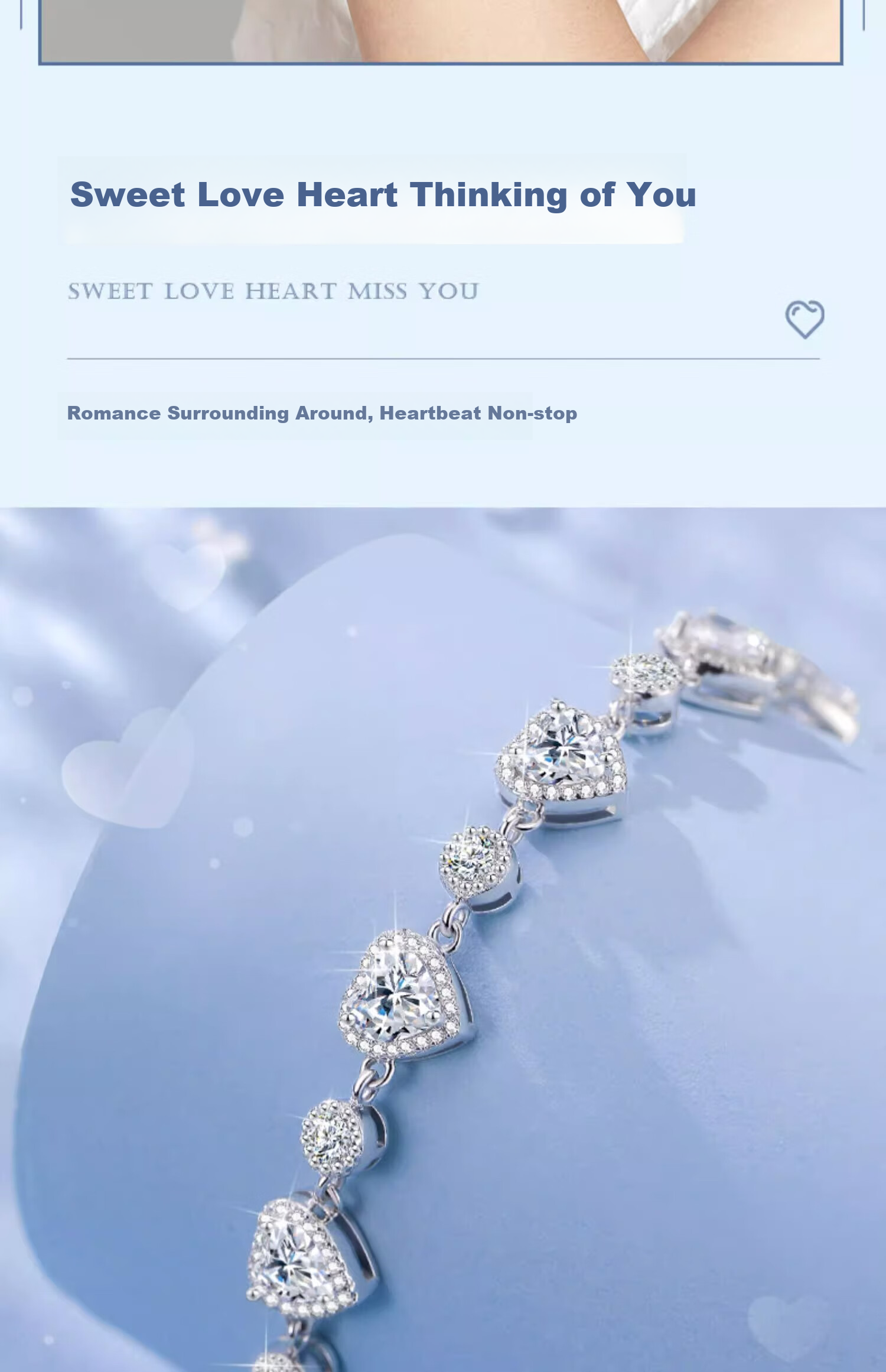 GLTEN Swarovski Zirconium Heart Pure Silver Bracelet for Women, New Jewelry Design, Birthday Gift, Anniversary Present for Girlfriend Or Wife 4
