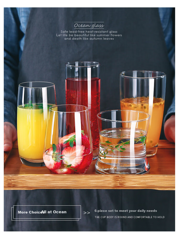 Ocean Imported Glass Cups, Water Cups, Breakfast Milk Cups, Home Tea Cups, 370ml Set of Six 11