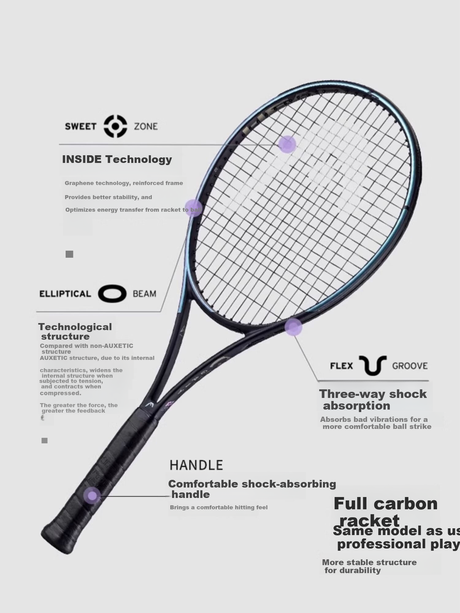 HEAD Full Carbon Tennis Racket Youth Beginner Full Carbon Tennis Racket 21