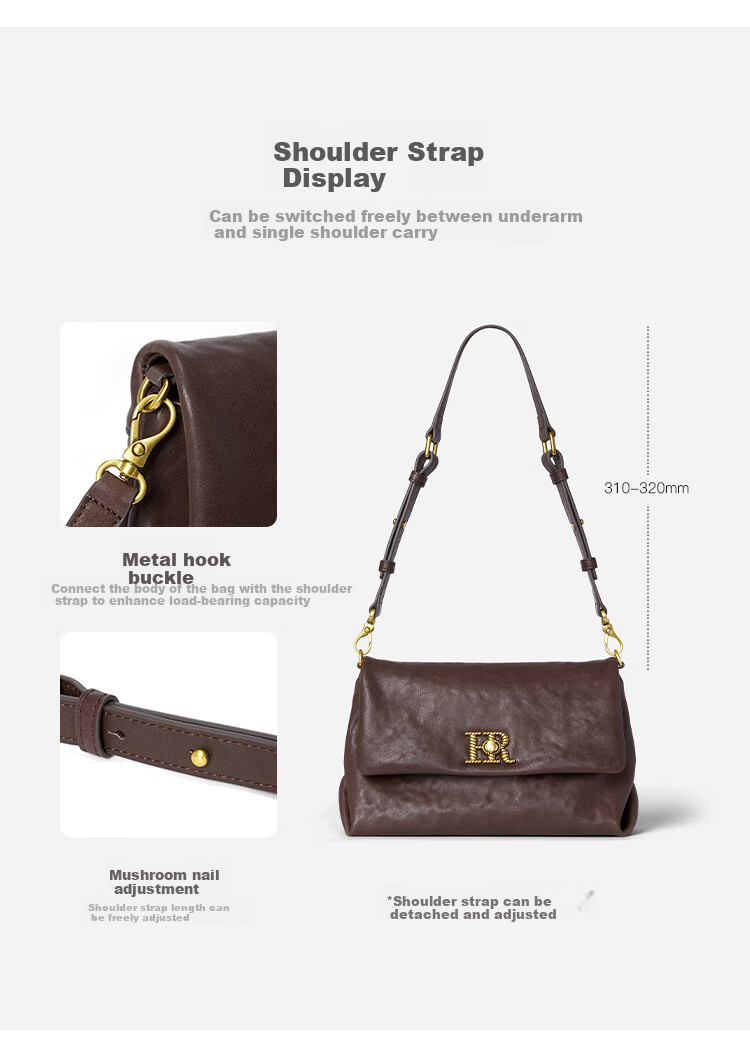 HR Handbag, Women's Large Capacity Commuter Shoulder Bag, Genuine Leather Underarm Bag, Women's Birthday Gift 12