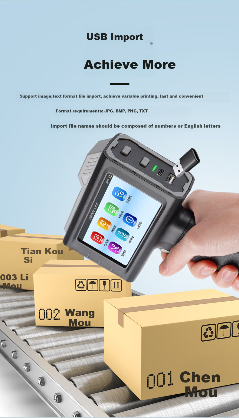 Kemi Handheld Inkjet Printer, Production Date Sequence Number Text QR Code Logo, Cardboard Plastic Glass Metal Quick-Drying Inkjet Printer, M1P 9