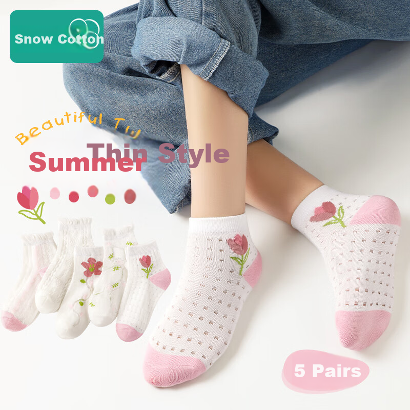 Bingxuemumian Children's Socks, Girls' Summer Thin Mesh Mid-Calf Cotton Socks, Big Kids Baby Shorts, Cute Princess Breathable Socks