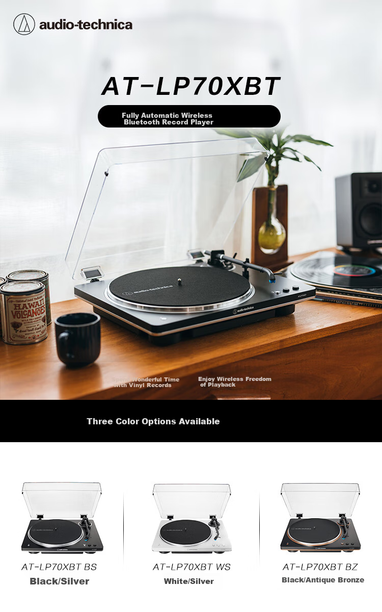 Audio-Technica [Self-Operated] LP70XBT BS Bluetooth Wireless Vinyl Record Player, Retro Audiophile Phonograph, Electric Phonograph, Black And Silver Graduation Gift, LP60X Advanced Versio 2