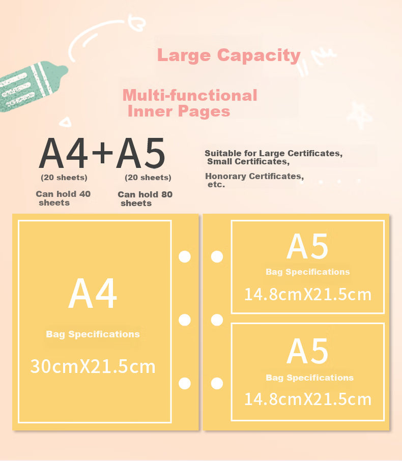 Jindeli A4/A5 Document Folder with 120 Pages, Elementary School Student Certificate Collection Book, File Organizer, High School Graduation Storage Folder, Sheet Protectors, File Folders, Sheet Protectors Pockets, Music Score Holder, Blue CF540 3