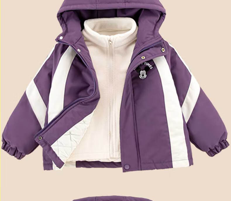 Disney Girls' Hooded Jacket with Fleece Lining 2-in-1 School Uniform Windproof Coat for Older Kids 5