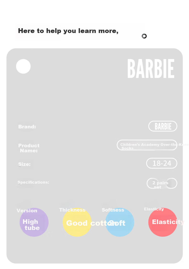 Barbie Children's Soccer Socks Spring And Autumn Boys Cotton Long Sports Socks Girls Over-Knee Basketball Socks Student Mid-Calf Socks 7