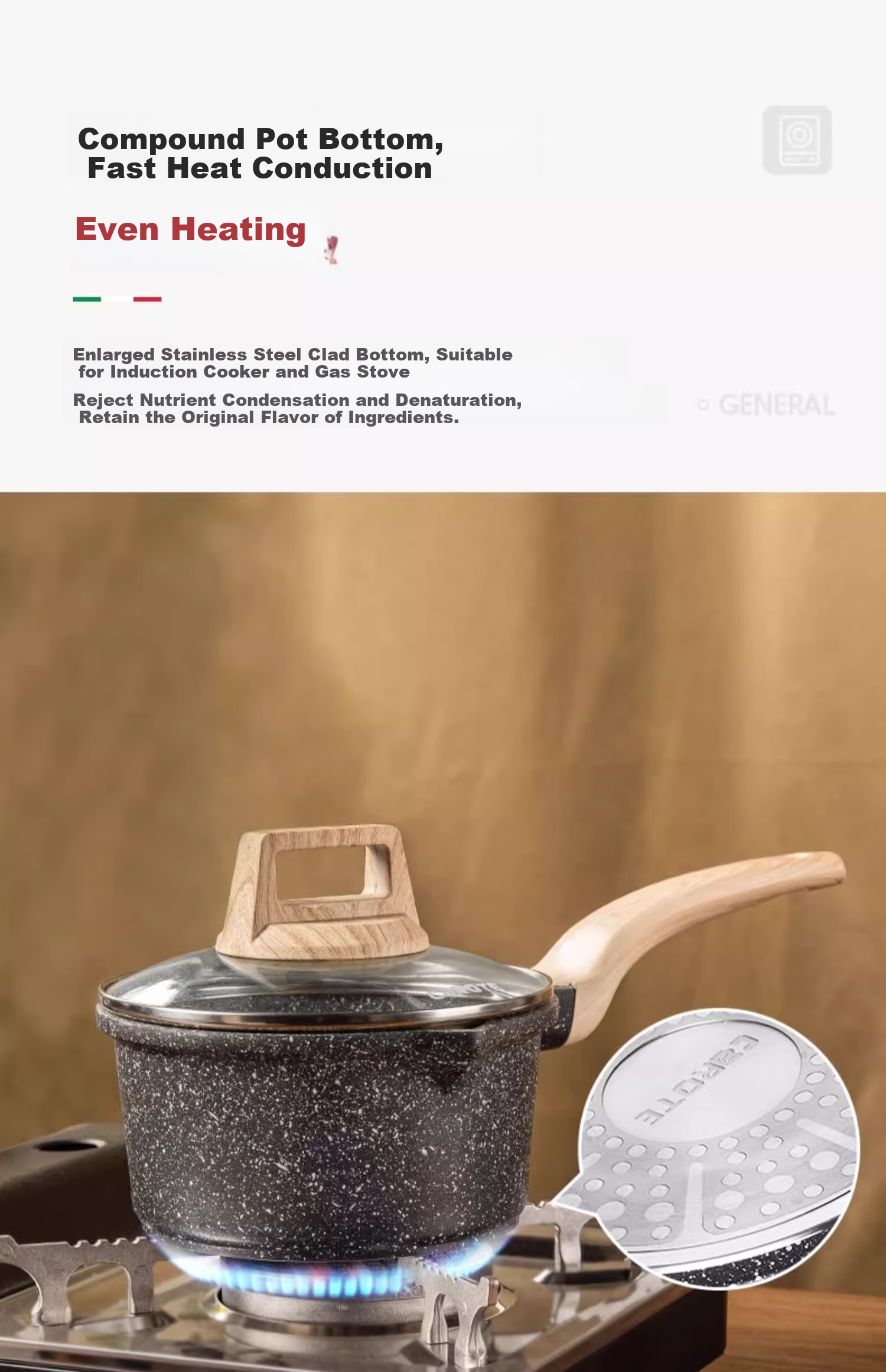 CaROTE Titanium Non-Stick Milk Pot Baby Food Pot Household Noodle Pot Small Soup Pot Cooking Pot Small Pot 20cm 12