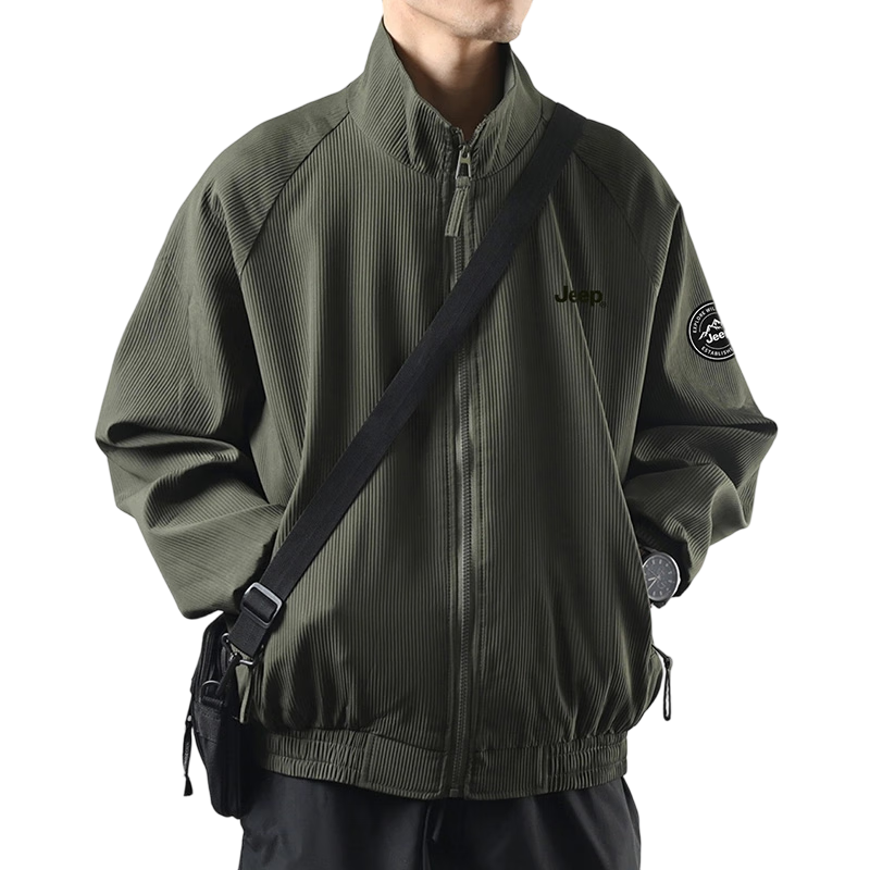 JEEP Men's Jacket, Spring And Autumn Outerwear, Loose-Fitting Trendy Stand-Collar Casual Clothing for Men, Coffee Color, 4XL