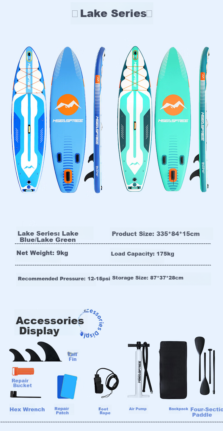 MSEASFREE Paddleboard Surfing Paddleboard Fishing Yoga Stand-Up SUP Lake Blue 2.0 [New] 9