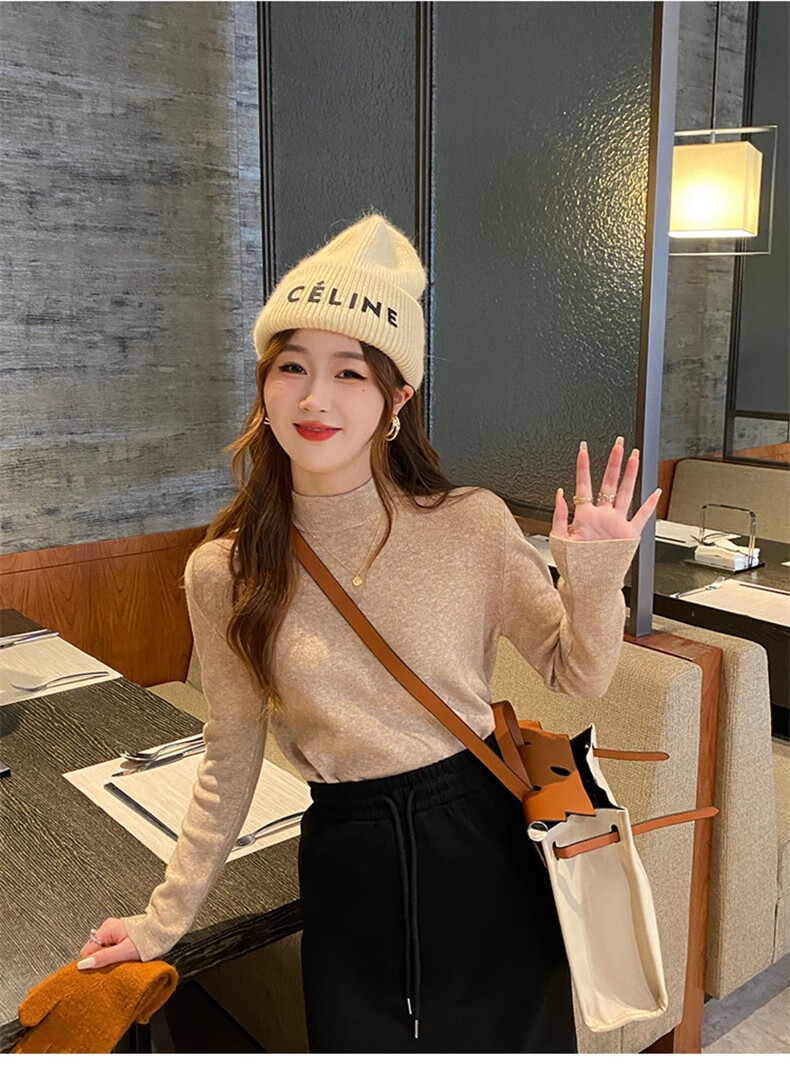 YUZHAOLIN Women's Half Turtleneck Base Shirt Autumn Winter 2025 New Knitted Lazy Style Soft Sweater Black 21