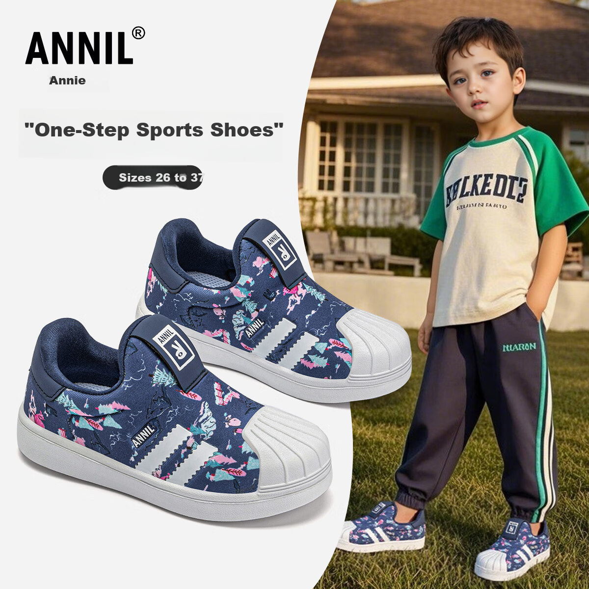 ANNIL Girls' Slip-On Sneakers, 2026 New Spring Style, Boys' Children's Shell Toe Skateboard Shoes, 4184 Navy Blue, Size 27