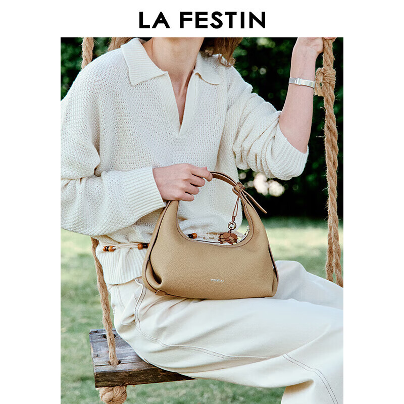 La Festin Medium-Sized Top-Grain Leather OO Bag, 2026 New Style Commuter Women's Handbag, Crossbody And Tote Half-Moon Bag, Birthday Gift for Girls