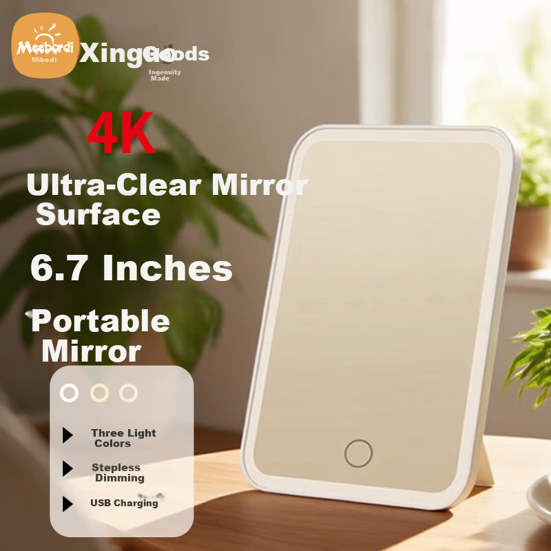 Meebordi LED Smart Mirror with Light, High-Definition Makeup Vanity Mirror for Students, Foldable Illuminated Dressing Table Mirror, Portable Beauty Device for Dormitory, Birthday Gift