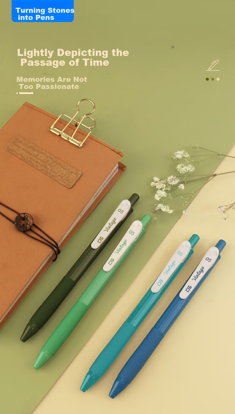 Dianshi Colorful Gel Pen, Vintage Style, 0.5mm Retractable, Bullet Tip, Student Planner Pen, Marker Pen, Writing Practice Pen, Black Pen, Back-To Essential, 099 Forest Series, 5 Colors 1