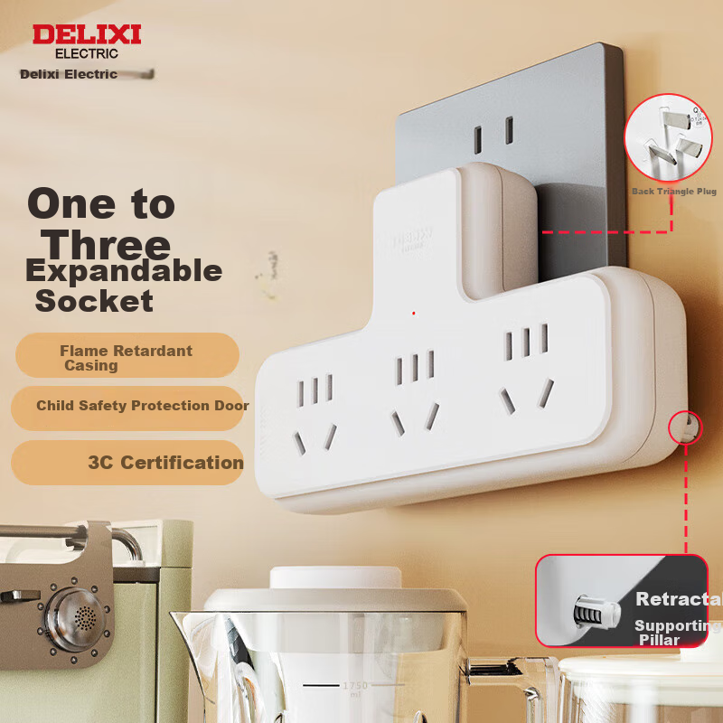 DELIXI Adapter Plug/Three-Way Triangle-Shaped Socket/Wireless Adapter Socket/Power Converter/Power Strip/Extension Cord without Control Switch