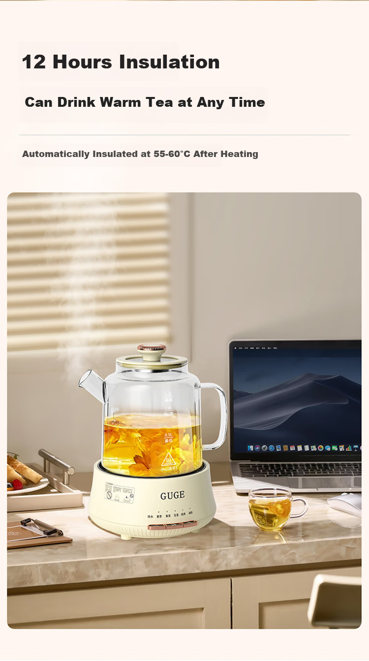 GUGE All-Glass Health Pot, Fully Automatic Water Boiler, No Glue Tea Maker, Office Multi-Functional Tea Brewing Pot, Constant Temperature 12-Hour Heat Preservation Electric Kettle, Water Boiler GC06 7
