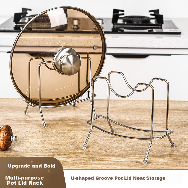 WORTHBUY Pot Lid Rack, Kitchen Storage Rack for Home Use, Thickened, Heavy-Duty Stainless Steel Draining Chopping Board Holder