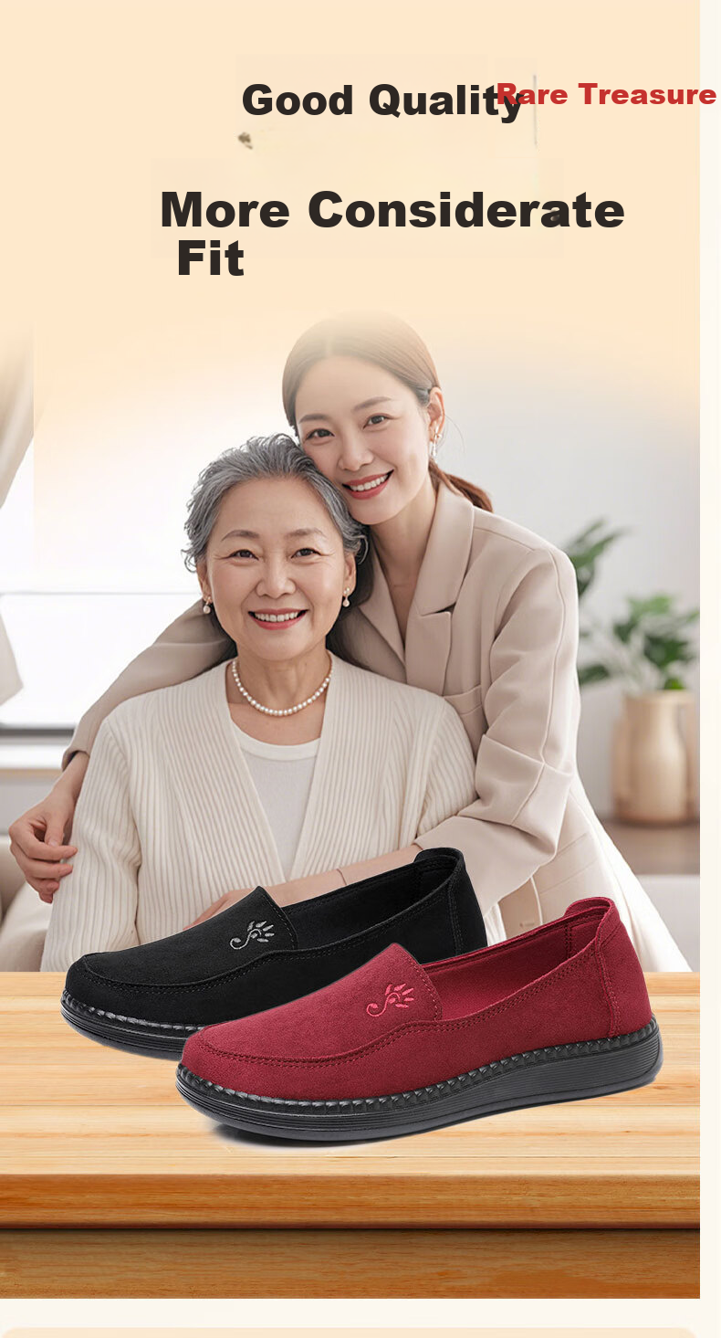 Ankang Old Beijing Cloth Shoes for Women, Spring And Autumn Soft-Soled Mom Shoes, Slip-On Flat Grandma Shoes, A9013, Black, Size 38 2