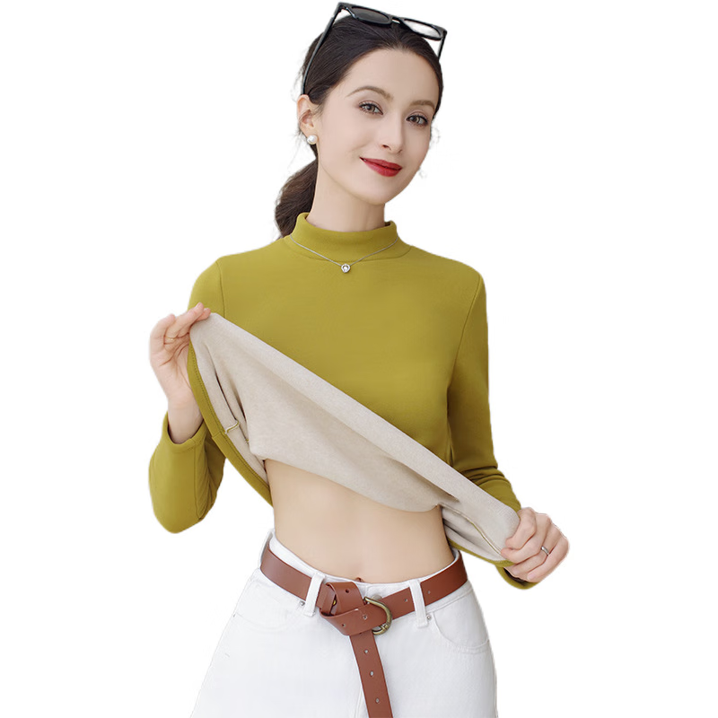 LangSha Women's Half Turtleneck Base Shirt Autumn Winter Wool Silk Thickened 7A Antibacterial Far-Infrared Heating Fleece Top Thermal Shirt