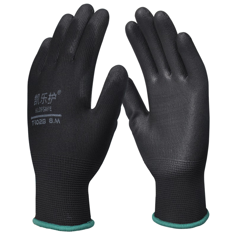 Kailehu PU Coated Palm Gloves Black 10 Pairs, Rubber Coated Labor Protection, Wear-Resistant, Anti-Slip, Breathable, Comfortable Work Gloves, Fine Operation, Dust-Free, Size S