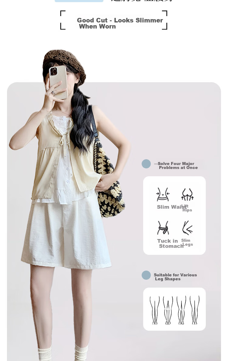 XUEXIMAN Puff Suit Shorts for Women, New Summer 2026 Style, Casual High-Waisted Draping Straight-Leg Slimming Wide-Leg Knee-Length Shorts 2