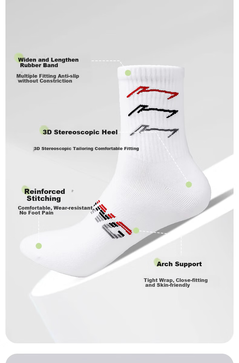 Li-Ning Socks for Men And Women, Sports Basketball Running Socks, Mid-Calf, Spring And Summer, Cotton Casual Sweat-Absorbing Breathable Odor-Resistant Hiking Socks, Gray 5