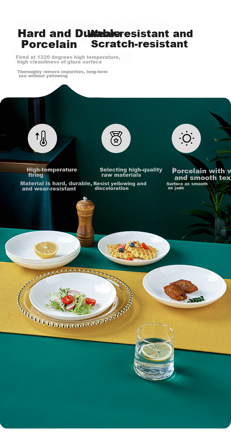 Youlaifu Ceramic Plates, Household White Porcelain Dishes, 8-Inch Bone China Plates, Serving Plates, Soup Plates, Microwave Safe, Set of 6 5